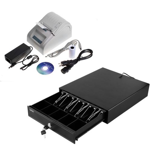 Cash drawer 4 bills 5 coins tray + thermal receipt printer usb 58mm pos system for sale
