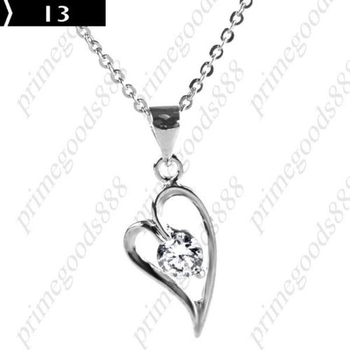 Heart shaped Pendant Necklace Pendant Jewelry Accessories Rhinestones Silver 13