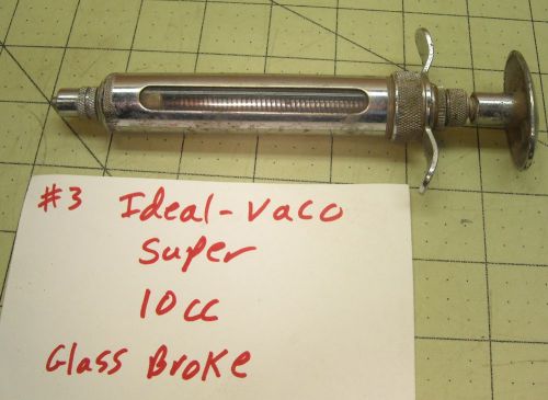 Vintage Used 10 ml cc Ideal Vaco Super  Vet Syringe Glass Cattle Veterinarian