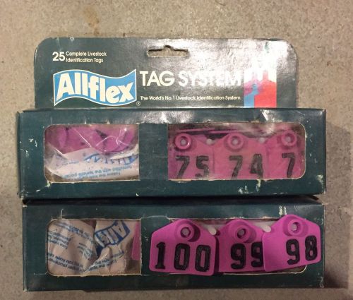 Allflex small livestock tags. numbered 51-100. purple for sale