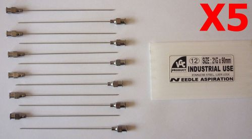 5 X Veterinary 12 Needles stainless steel, luer lock 21G X 3.5&#034; (90mm) Syringe