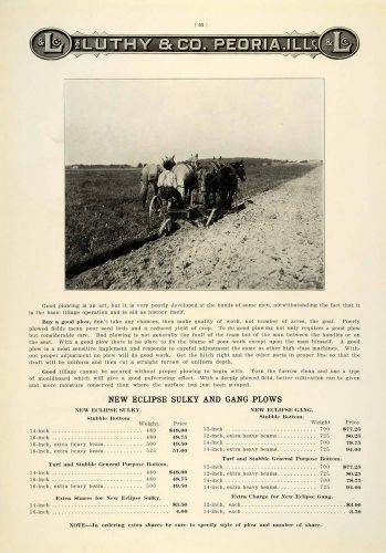 1912 ad antique new eclipse sulky gang plow farmer plowing field luthy lac2 for sale