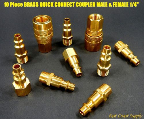 1/4&#034; brass quick connect disconnect coupler male female 10pc air hose compressor for sale