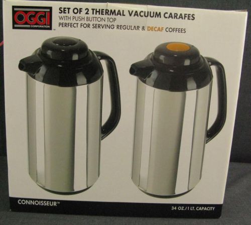 Oggi set of 2 thermal vacuum carafes decaf and regular in box push button tops for sale