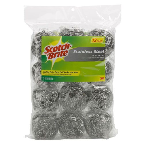 New ! 12PK Scotch-Brite Stainless Steel Scrubbers 70005001006 kitchen and grills