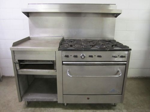 Castle 6 burner range conventional oven griddle broiler 59&#034;w x 31&#034;l x 61&#034;h for sale