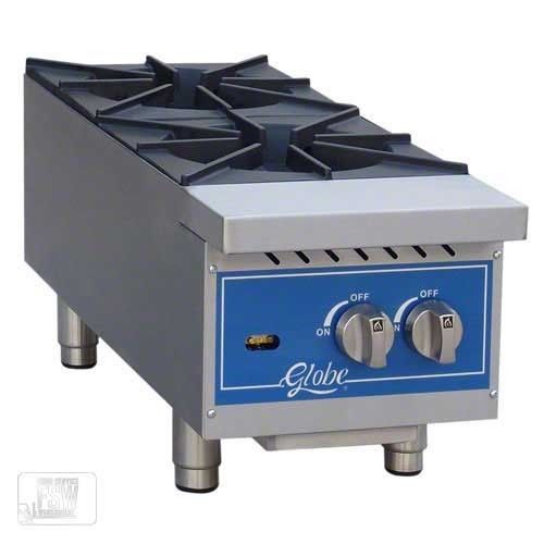 Globe 12&#034; 2 burner counter top hot plate range top, ghp12g, gas, stove, food for sale