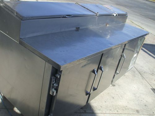 PIZZA PREP TABLE, VICTORY, 3 DOORS, SHELVES, CASTERS, PANS, 900 ITEMS ON EBAY