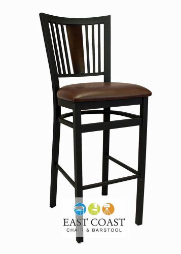 New steel city metal restaurant bar stool with black frame &amp; brown vinyl seat for sale