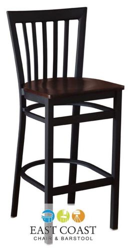 New gladiator full vertical back metal restaurant bar stool w/ walnut wood seat for sale