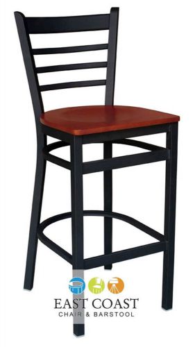 New Gladiator Commercial Ladder Back Metal Dining Bar Stool w/ Cherry Wood Seat