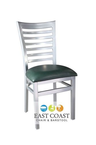 New gladiator silver full ladder back metal restaurant chair w/ green vinyl seat for sale