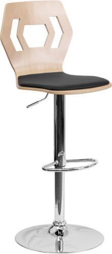 Beech Bentwood Adjustable Height Bar Stool with Black Vinyl Seat and Cutout Back