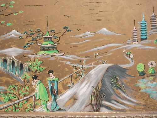 ASIAN ART-PAINTING VERY LARGE golden frame READY to display GREAT in RESTAURANT!