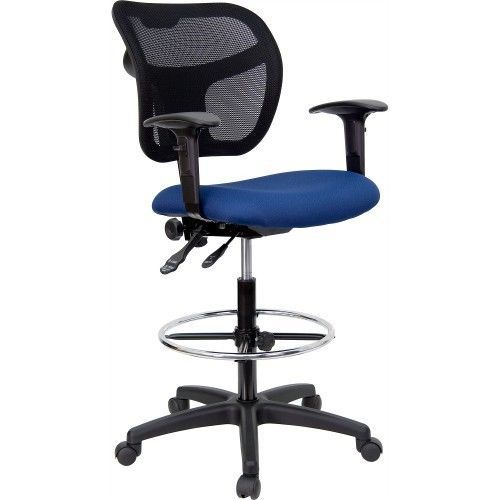 Flash Furniture WL-A7671SYG-NVY-AD-GG Mid-Back Mesh Drafting Stool with Navy Blu