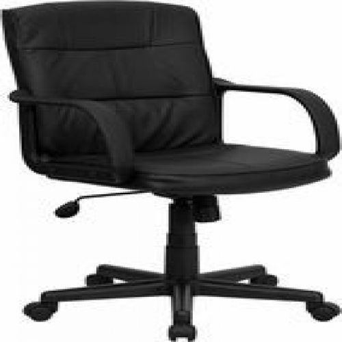Flash Furniture GO-228S-BK-LEA-GG Mid-Back Black Leather Office Chair with Nylon