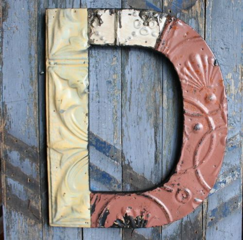 Genuine Antique Ceiling Tin -- 16&#034; Alphabet Mosaic Letter Sign  -- D