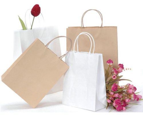 100 - white paper 8x5x10 cub handled gift bags retail merchandise shopping bags for sale