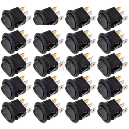 20*Snap In Round LED Rocker Indicator Switch 3 Pin On/Off