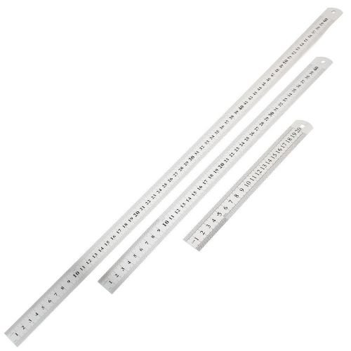 3 in 1 20cm 40cm 60cm Dual Sides Students Metric Straight Ruler Silver Tone