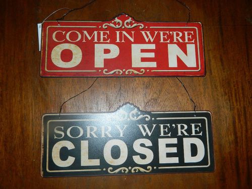 11&#034; Double Sided Vintage Style Metal Window or Door Open / Closed Sign
