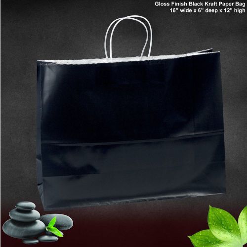 100 pcs Black Paper Bags Glossy Gift Bag Merchandise Bag Retail Bag 16x6x12