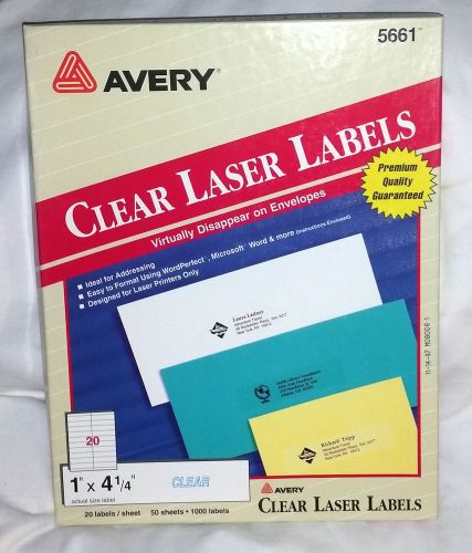 Avery 5661 Clear Easy Peel Laser Labels OPEN BOX 1 x 4 860 Labels 43 Sheets