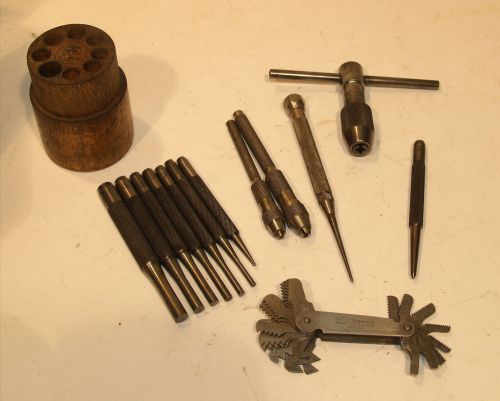 13 Vtg STARRETT Machinist Tools Punches Thrd Pitch Gauge Pin Vises Tap Handle