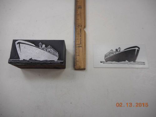 Letterpress Printing Printers Block, Cruise Ship out to Sea