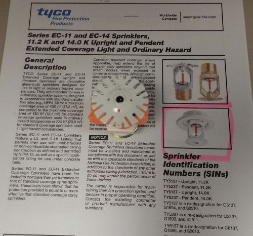 Tyco White EC-11 TY5237 3/4&#034; 11.2K green 200*F  QR  sprinkler head  2012