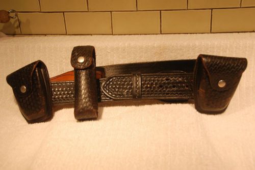Vintage Black Leather Made In USA Basketweave Police Duty Belt With  Accessories
