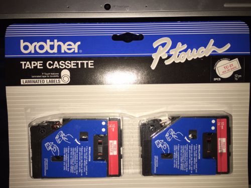 Brother P-touch TC-21 Laminated Labels Tape Cassettes (Red on White) 12mm 1/2&#034;