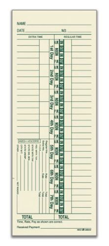 Adams Business Forms 1 Sided Numbered Days Weekly Time Card Set of 12800