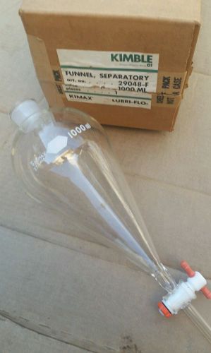 Kimble kimax 1000ml separatory funnel 29048-f w/ stopper #27 ptfe stopcock for sale