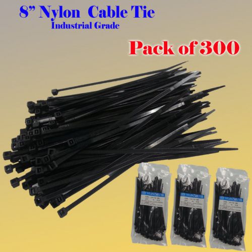 300 pcs  black 8&#034; inch network cable cord wire tie strap 50  lb zip nylon ul for sale