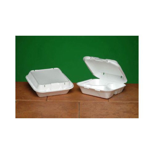 Genpak 8.25&#034; snap-it vented foam hinged container with 3 compartment in white for sale