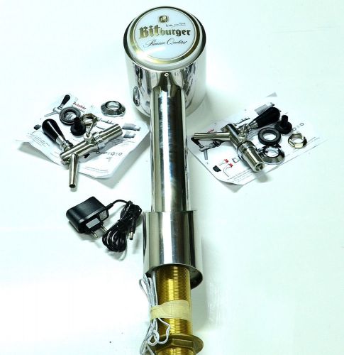 NEW! Beer Tap Faucet Draft Double ChromeTower keg Lights Logo Bitburger