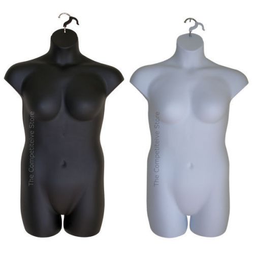 2 Black And White Female Plus Size Dress Mannequin Forms - Display 1x-2x Sizes