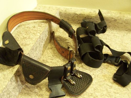 Law officer belt cuff keys wallet duty man aker old vtg sam browne leather brass for sale
