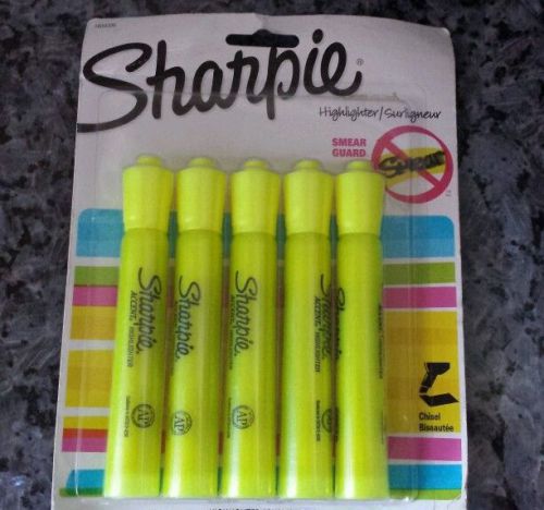 SHARPIE CHISEL YELLOW HIGHLIGHTER 5-PACK SMEAR GUARD HIGHLIGHTERS