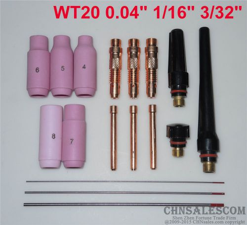 17 pcs tig welding torch kit  wp-17 wp-18 wp-26 wt20 tungsten 0.04&#034; 1/16&#034; 3/32&#034; for sale