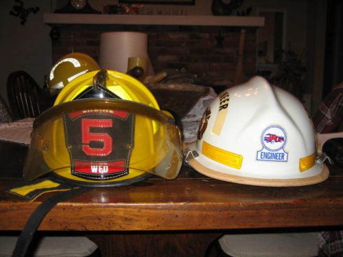 Yellow fire helmet by american fire helmet and a white color   cairns model 660 for sale
