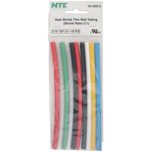 NTE HS-ASST-6 Heat Shrink 2:1 Assorted Colors 3/16 x 6 10 Pcs.