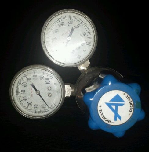 Laboratory gas pressure regulator with dual gauges-stainless steel.