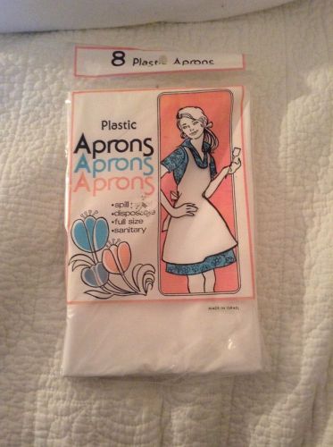 Set Of 8 Plastic Aprons Disposable Spill Proof Full Size White NEW