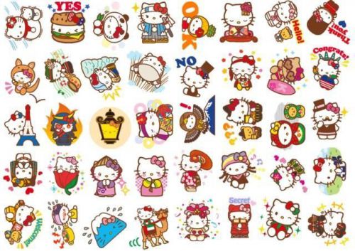 Hello Kitty travel world emotion face 40 Stickers set NEW Rare 3cm unused NICE
