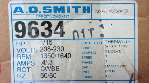 Ao smith motor 9634 1/15 hp 1350/1640 rpm 208-230 v je2fo49n for sale