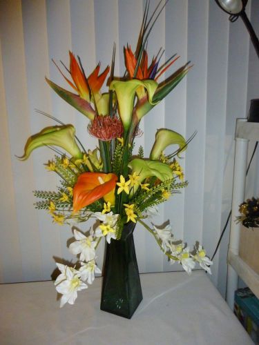 31&#034; silk tropical arrangement - centerpiece - home decor - liquid illusion