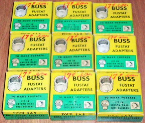 Lot of 9 Vintage Boxes of Various Amps of Buss Fustat Adapters