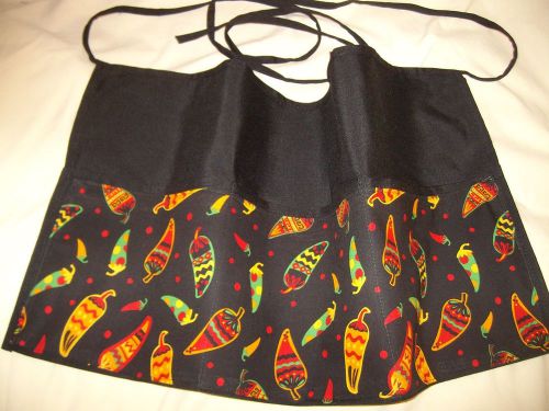 Black Server Waiter Waitress Waist Apron Red Hot Peppers Name Personalized  FREE